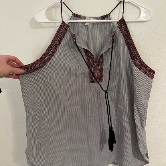 Ann Taylor LOFT Women's Embroidered Tassel Halter Top - Picture 2 of 5